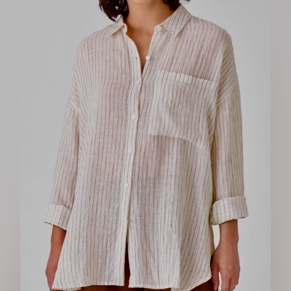 Eileen Fisher Organic Linen Striped Tunic Shirt, M